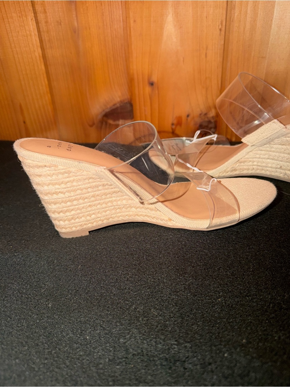 A New Day Clear Straps Espadrille Style Wedge Heels in Nude - Picture 7 of 13